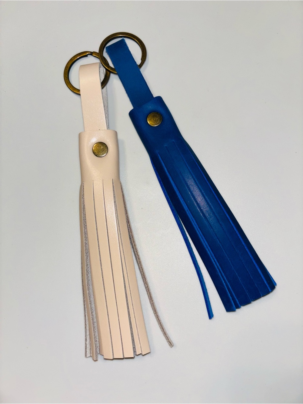 White and Blue Genuine Leather Keychain Tassels